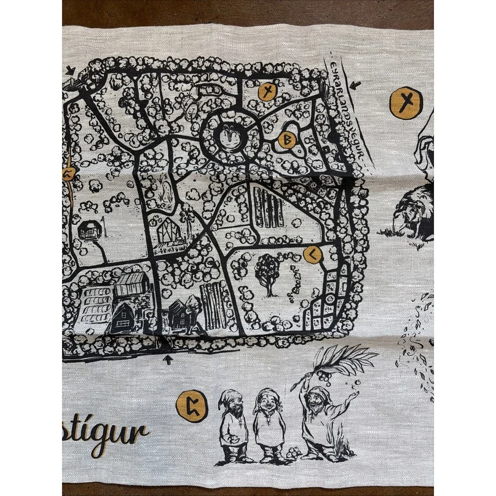 Huldustigur Hidden Trail Iceland Nordic Folklore Linen Tea Towel Cloth Map 26x16